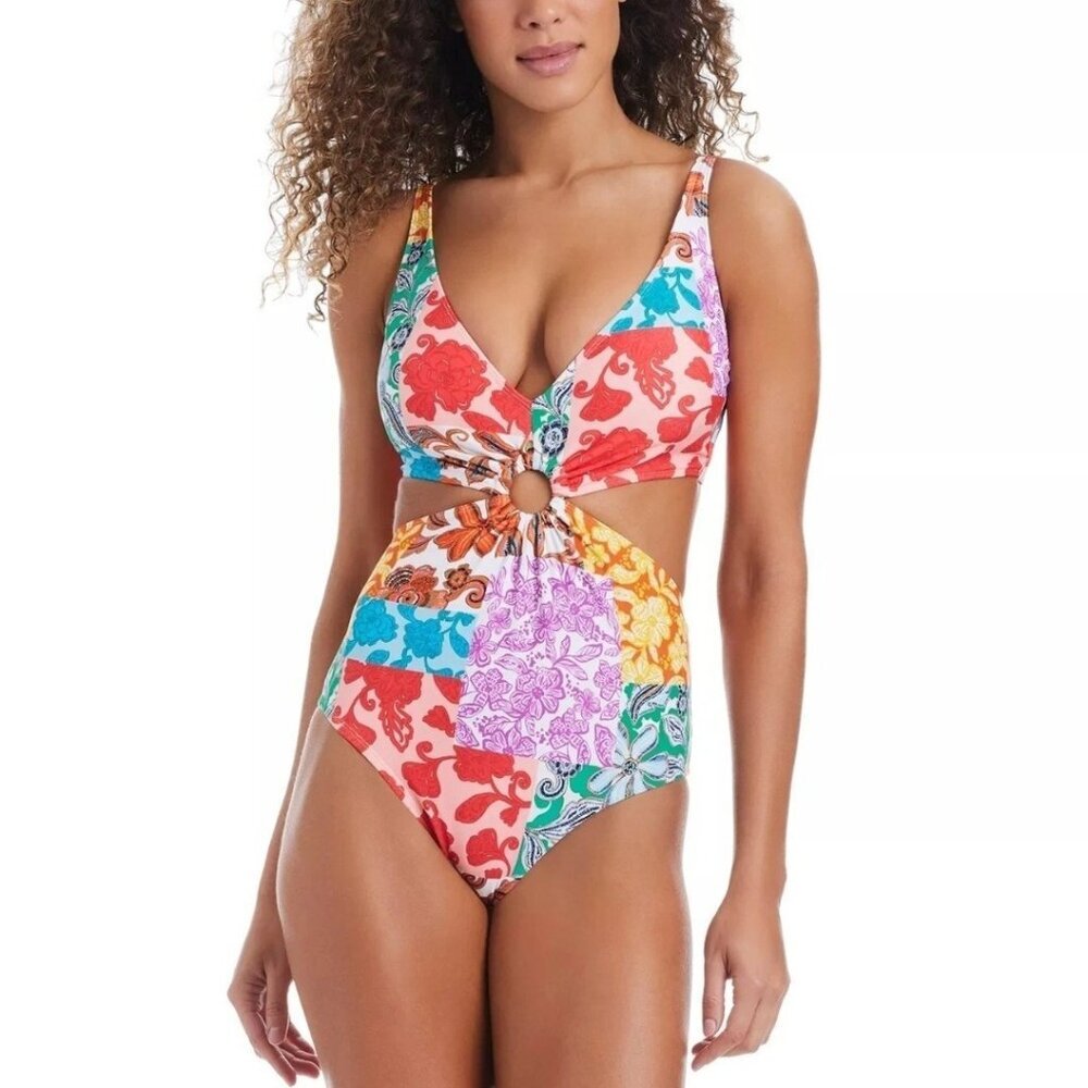 Bar III MULTI Beachside Boheme Ring Monokini One-Piece Swimsuit, US Medium